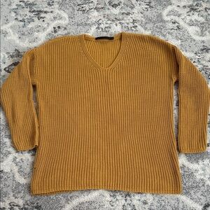 Jenni Kayne Cotton Cabin Knit Pullover Sweater Mustard Yellow Size Medium